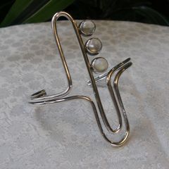 PRICE DROP Silver & Moonstone Bangle, Modernist Design, London Hallmarked, 1972