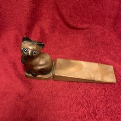 door stop Vintage Wooden Cat Doorstop Brown Kitten with Black Markings 10" Wood Kitten Cat Door Stop Figure