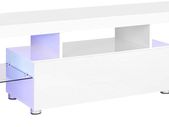 _TV table for TVs up to 60 inches, large TV cabinet, TV cabinet, TV shelf with LED lighting, lowboard, living room, 140 x 35 x 45 cm, modern, glossy, white