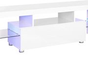 _TV table for TVs up to 60 inches, large TV cabinet, TV cabinet, TV shelf with LED lighting, lowboard, living room, 140 x 35 x 45 cm, modern, glossy, white