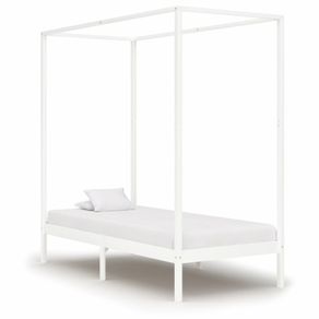 Canopy Bed Frame White Solid Pine Wood 100x200 cm
