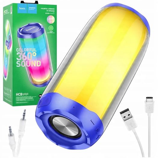 Hoco HC8 - Pulsating Colrful Luminous Wireless Speaker, Bluetooth V5.0, Battery Capacity: 1800mAh, Music Time Up To: 4 Hours, Support Bluetooth, FM, TF card, U disk, TWS, AUX - Black