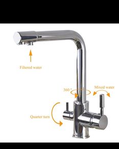 Filter Kitchen Faucet Chrome Drinking Pure Water Kitchen Tap Deck Mounted Dual Handles 3-Ways Hot and Cold Water Mixer