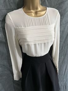 NWT Karen Millen Pintuck Detail Contrast A-Line Dress in Black/Cream