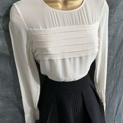NWT Karen Millen Pintuck Detail Contrast A-Line Dress in Black/Cream