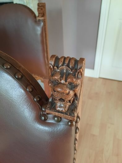 Antique Oak & Leather Dining Chairs