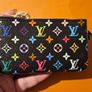 Louis Vuitton X Takashi Murakami Collection Key Pouch Cle in Black Background with Multicolour Logo Image 2