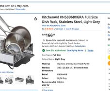 KitchenAid Full Size Dish Rack, Stainless Steel, Light Grey