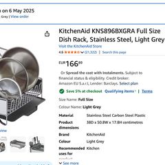 KitchenAid Full Size Dish Rack, Stainless Steel, Light Grey