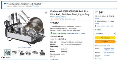 KitchenAid Full Size Dish Rack, Stainless Steel, Light Grey