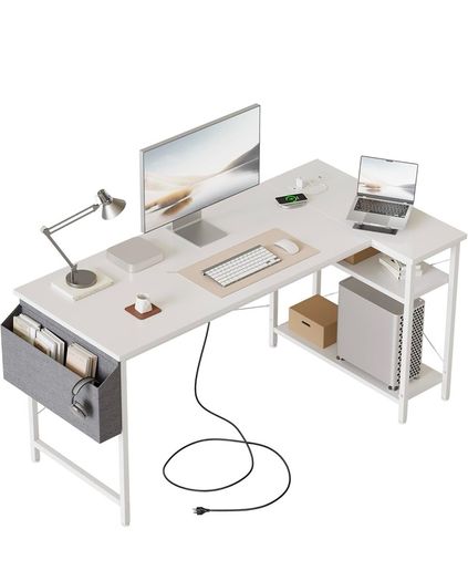 Small L Shaped Desk with Power Outlets,120x70 cm