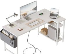 Small L Shaped Desk with Power Outlets,120x70 cm