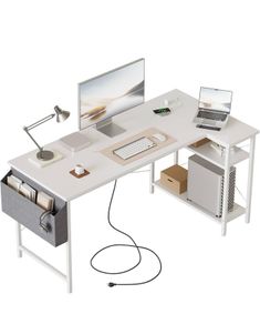 Small L Shaped Desk with Power Outlets,120x70 cm