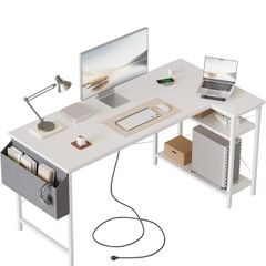 Small L Shaped Desk with Power Outlets,120x70 cm