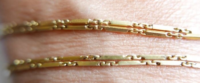 Antique Solid 18K Yellow Gold Bar-Link Chain Necklace length 23" - 5,6g