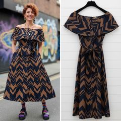 Real form london linen mix abstract arty dress chic Jessie Buckley