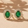 18k Gold Vermeil Colombian Emerald Halo Earrings Image 7