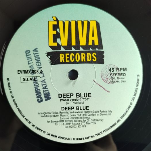Deep Blue - Deep Blue - Eviva Records - HUGE Ibiza SASHA Classic! Downtempo Ambient HOUSE Breaks ORIGINAL 1990 Pressing! Condition: Near MINT!