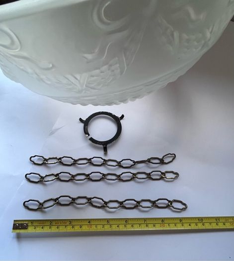 Vintage Art Deco Fluted White Opaque Glass and Copper Ceiling Light