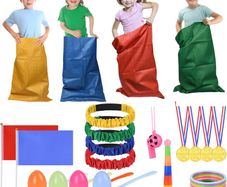 Sports Day Kit, 36 Pieces Outdoor Games Set, Sack Race, Egg and Spoon, 3 Legged Race, Ring Toss Game, Medal and Whistles, Backyard Game Birthday Party Games Kit for Kids and Family