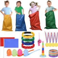 Sports Day Kit, 36 Pieces Outdoor Games Set, Sack Race, Egg and Spoon, 3 Legged Race, Ring Toss Game, Medal and Whistles, Backyard Game Birthday Party Games Kit for Kids and Family