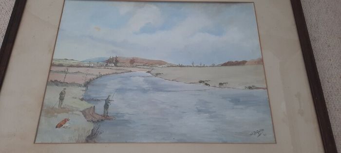 Watercolour by Captain J. D. Guille 'The River Slaney'