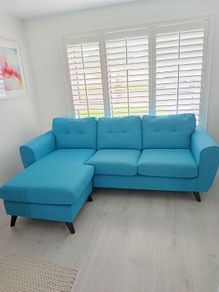 Ocean coloured fabric chaise lounge sofa