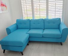Ocean coloured fabric chaise lounge sofa