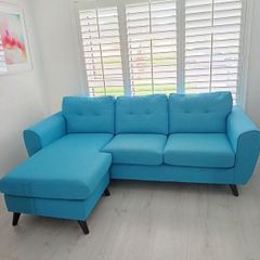 Ocean coloured fabric chaise lounge sofa