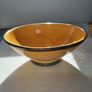 Vintage Ochre Yellow Ceramic Bowl Set with Silver and Gold Metal Rim Accent Image 3