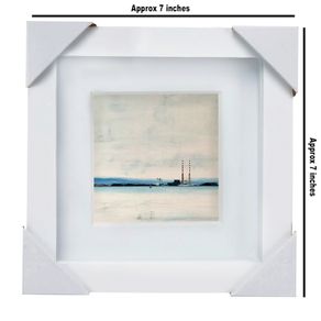 Grey Day, Poolbeg & Dublin Bay, Dublin, small framed print by artist Helen Mathews