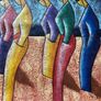 Textured Impasto Painting unframed Stylized Figures in Bowler Hats by V. Bon  size58x68cm Image 2