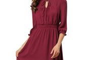 Brand New Allegra K Women Dress. Ruffle Hem Chiffon Short Dress Burgundy