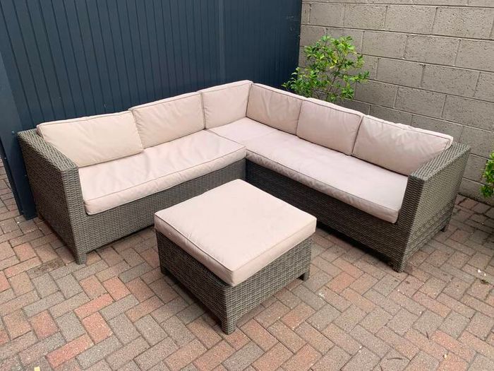 Large L Shaped Outdoor Couch with Table/Footstool