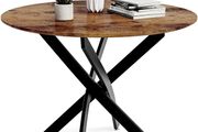 Round Dining Table Wooden 80cm Retro Kitchen Table for Dining Room, Industrial Style Rustic Brown and Black (Table Only)