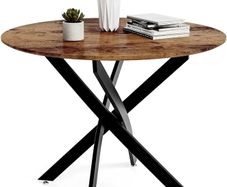 Round Dining Table Wooden 80cm Retro Kitchen Table for Dining Room, Industrial Style Rustic Brown and Black (Table Only)