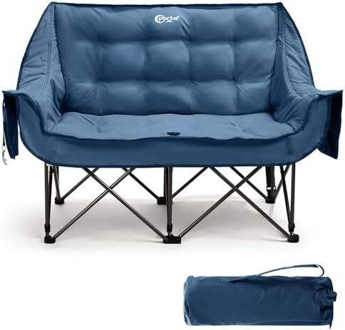 Portal Double Camping Chair Padded Folding Camping Sofa for Adults Large Quilted Love Seat Luxury Fodable Tub Chair Deluxe Moon Chair Collapsible Giant Festival Garden Lawn Picnic Load 272KG