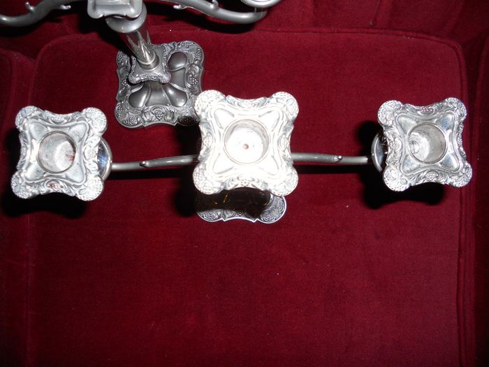 Antique Ornamental Candel Holders, 2 Large Silver Plated  Triple Candle Holders