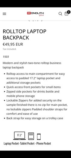 Monolith Rolltop laptop bag
