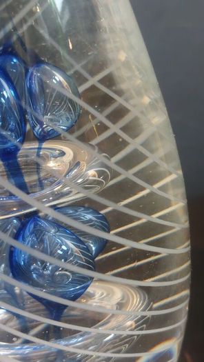 Fabulous Vintage Retro Large Art Glass Hand-Blown Teardrop Ovoid-Shaped  Paperweight with a Stunning Intricate Pattern in Blue, Clear and Opaque White Glass
