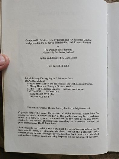 Pictures At The Abbey. The Collection Of The Irish National Theatre. By Lennox Robinson & Michael O' Haodha. First Edition Paperback In Good Condition.  See Photos For Same.