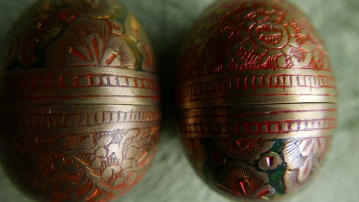 Vintage Decorated Brass Eggs