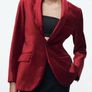 Zara women's red velvet blazer jacket Size XL (UK 14-16), AS NEW Image 2