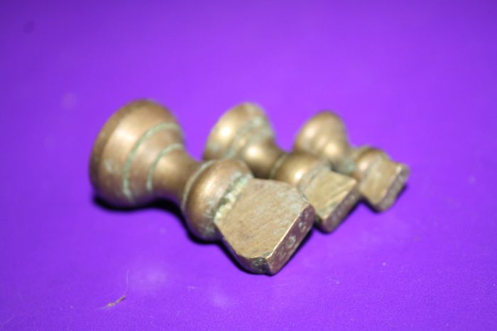 Antique Imperial Small Aged Brass Bell Weights - Apothecary - Kitchen Scales