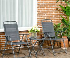 Three-Piece Garden Seat Set, with Glass-Top Table - Dark Grey