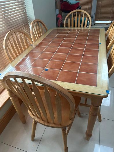 Solid Pine table & chairs with glass top