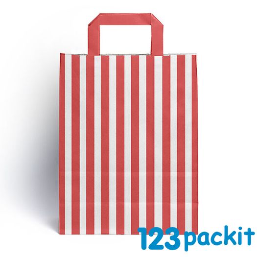 Lot of 20 pcs RED striped Candy bags with handles size 18 x 23 x 8 cm excellent for parties, b'day, wedding, candy cart , Sweet bags with handles