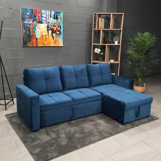 Blue velvet sofa with Storage Free delivery