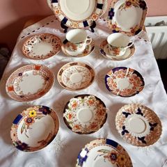 collection of vintage bone china Imari design teaware
