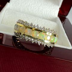 Gold plated D'joy Ethiopian Opal & White Zircon Ring